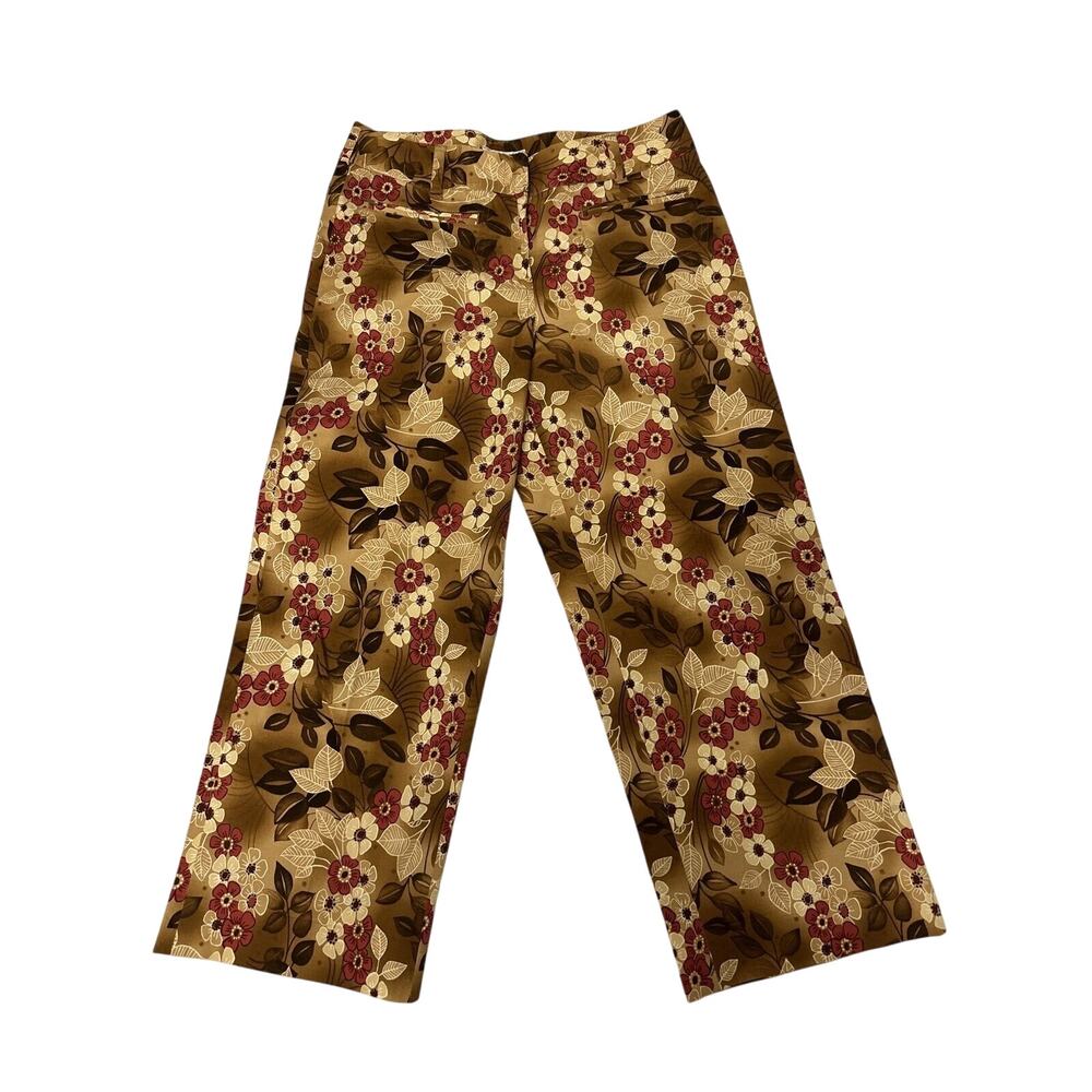 Tommy Bahama Vintage Womens Stretch Brown Floral Cropped Capri Pants Size 8